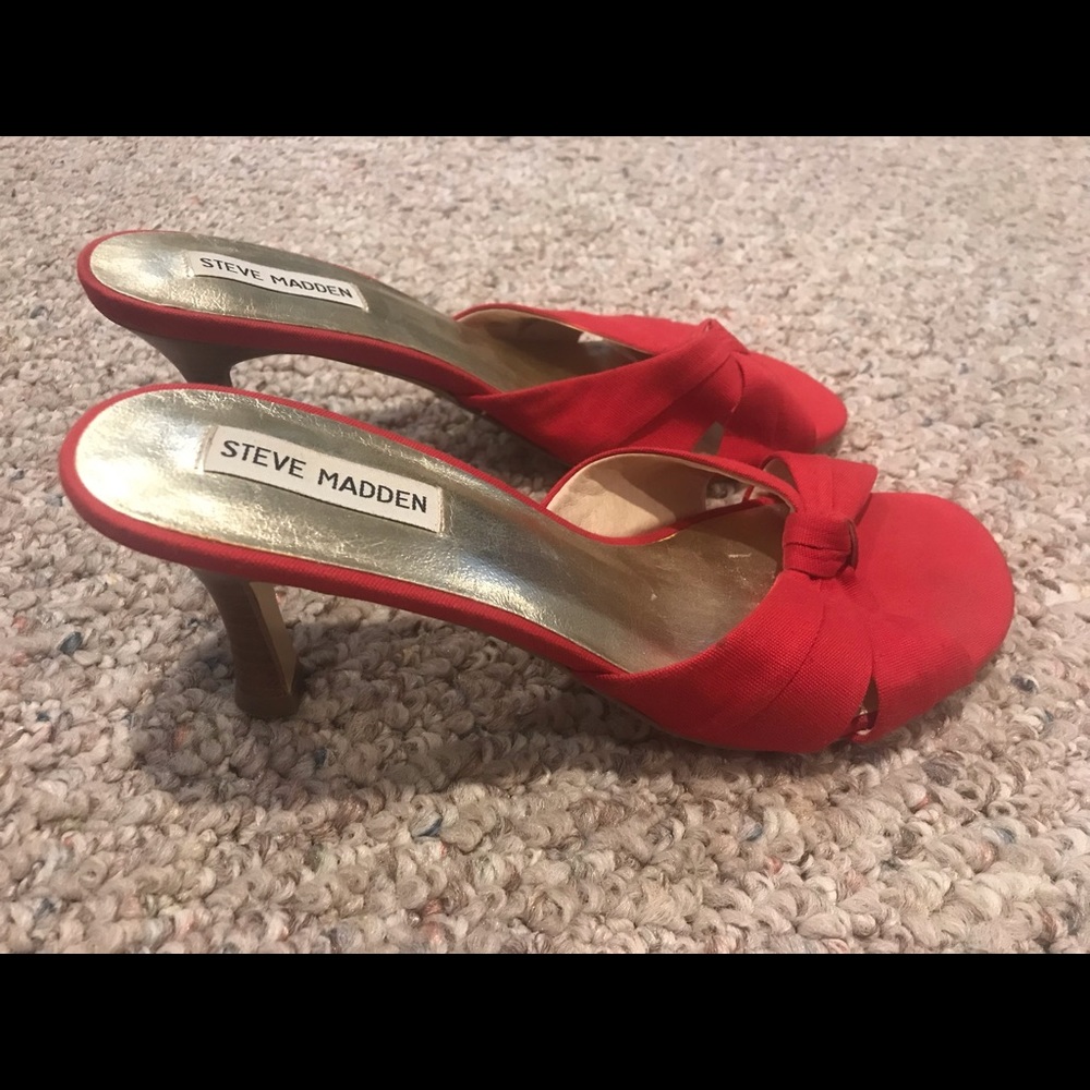 Steve Madden, red heeled mules